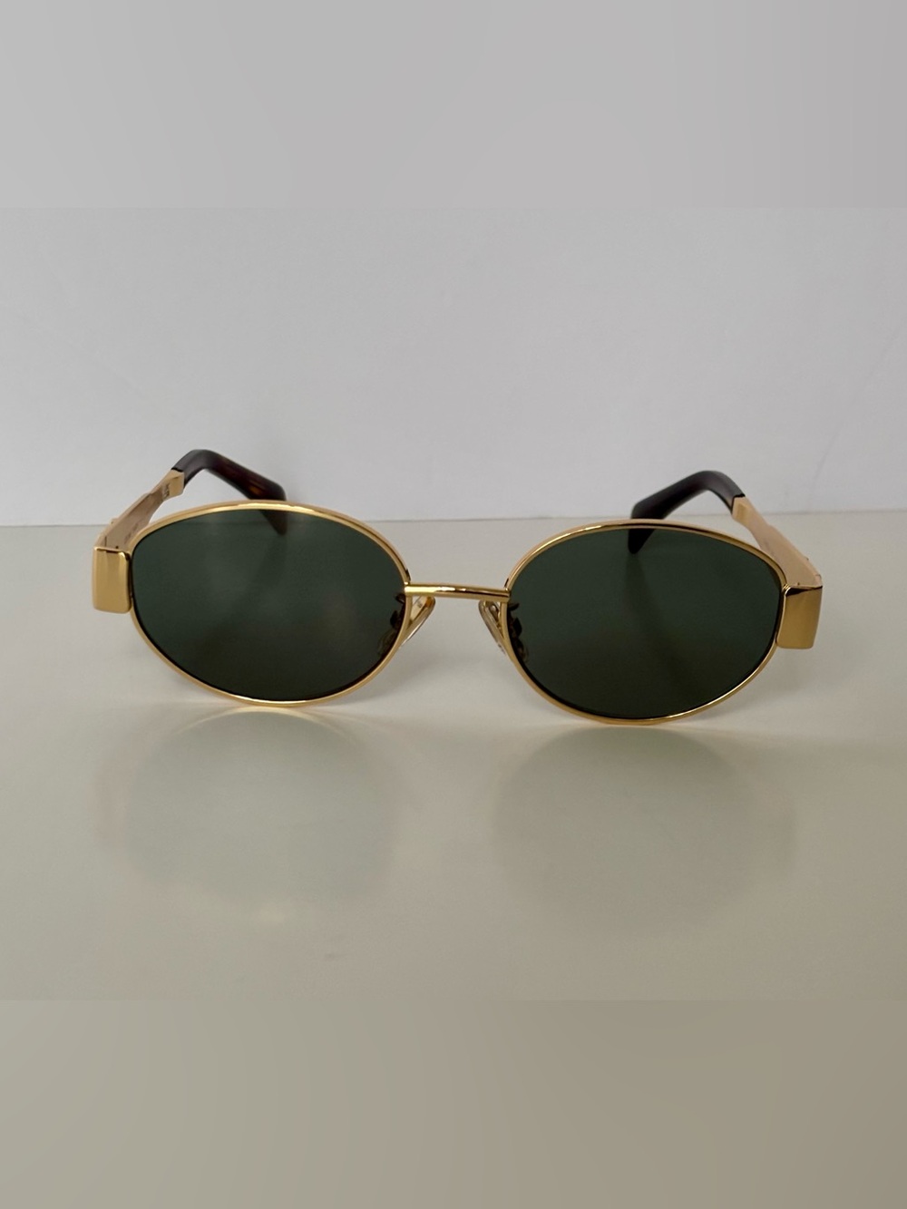Celine Gold Oval Sunglasses with Dark Green Lenses